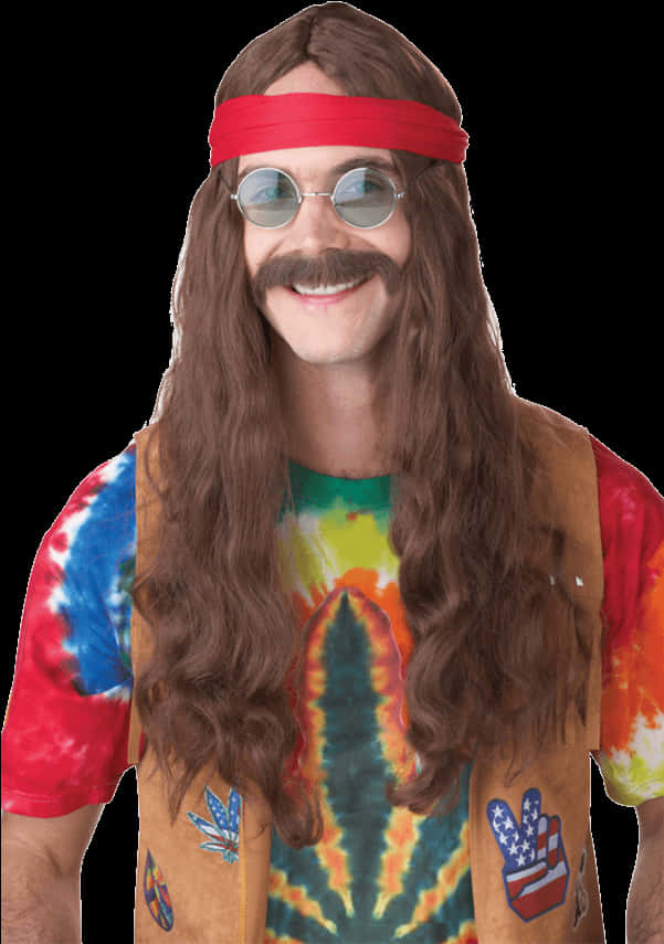 Hippie Manwith Long Hairand Headband PNG