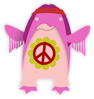 Hippie Peace Penguin Illustration PNG
