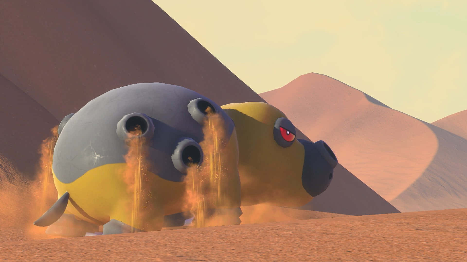 Hippowdon Releasing Sand In The Desert Wallpaper