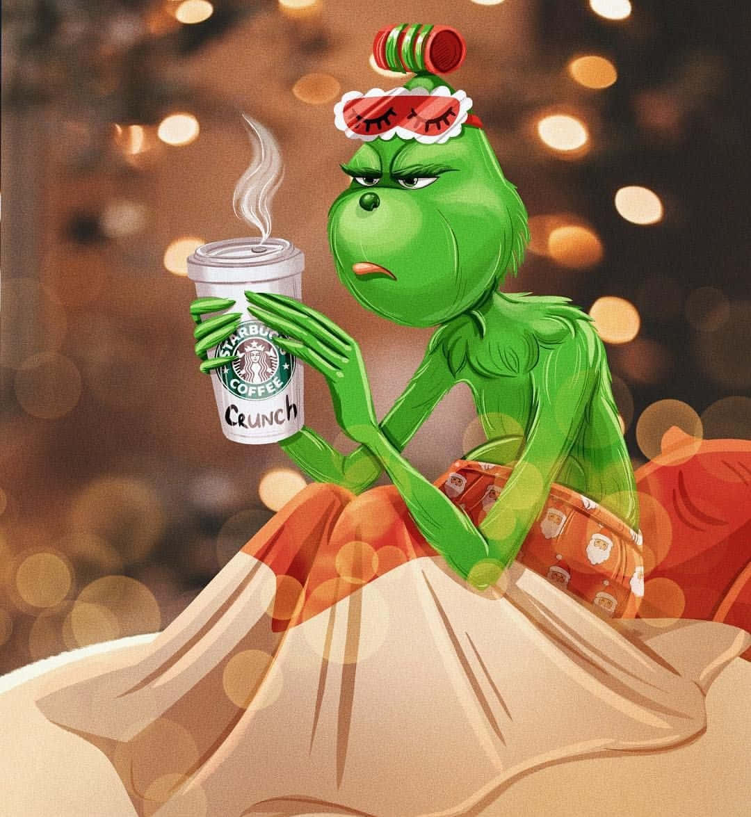 Hipster Grinch With Coffee Wallpaper