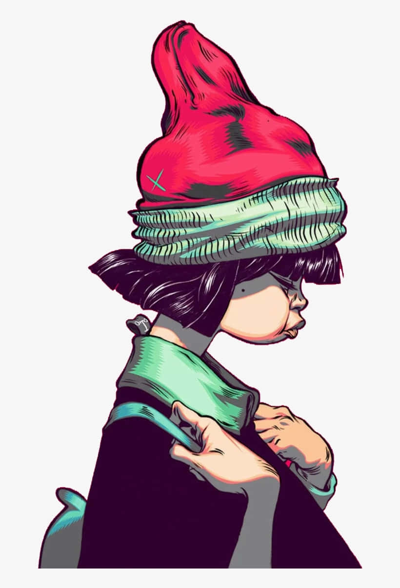 A Girl Wearing A Red Hat And A Green Scarf Wallpaper