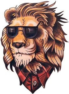 Hipster Lion Tattoo Design PNG