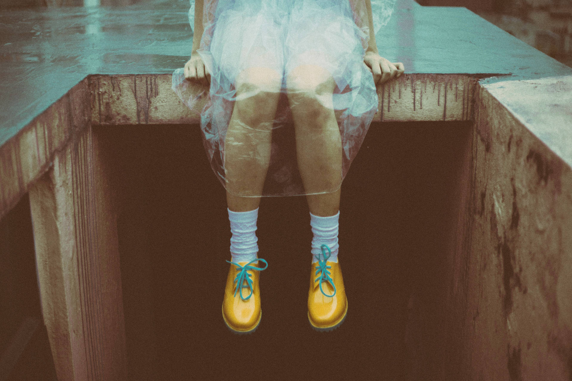 Hipster Raincoat With Yellow Shoes Wallpaper
