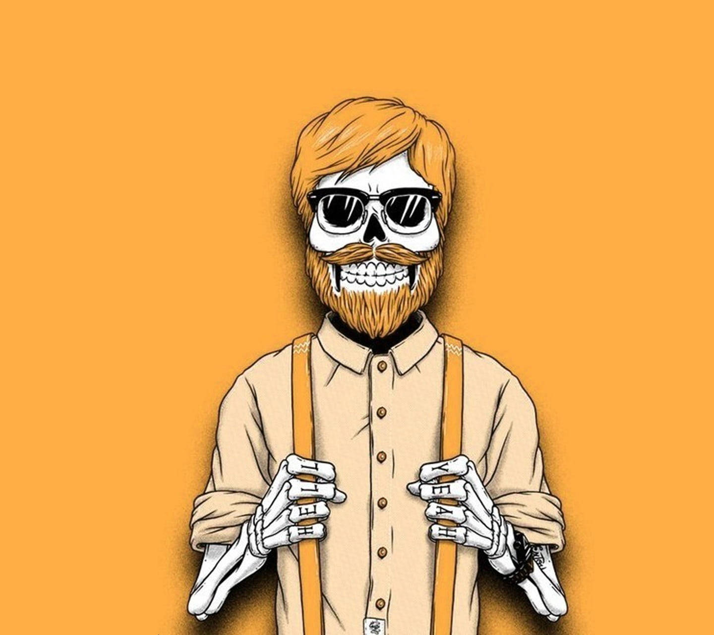 Hipster Skeleton Beard Logo Digital Art Wallpaper