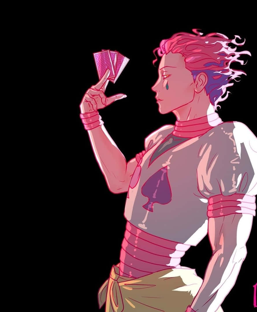 A Girl With Pink Hair Holding A Card