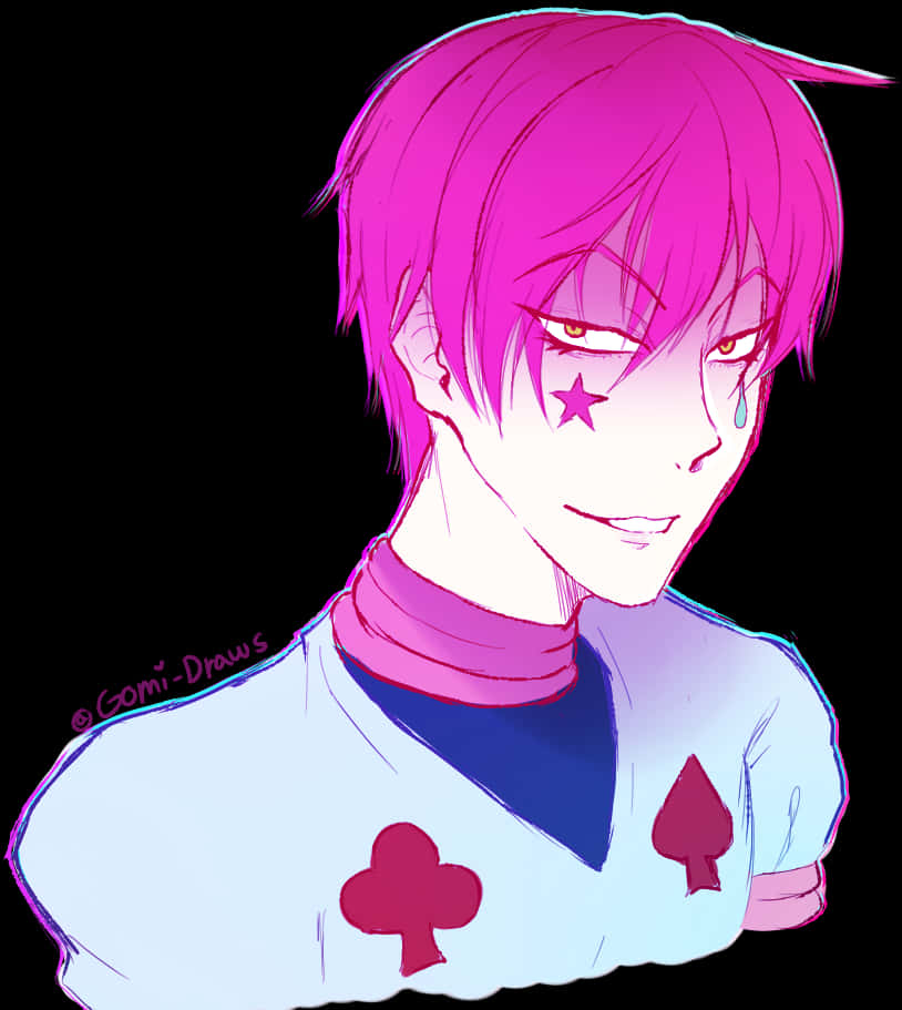 Hisoka Morow Neon Portrait PNG