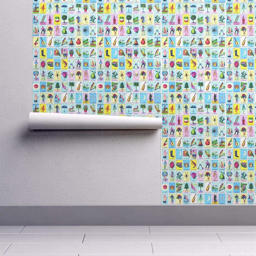 A Room With A Colorful Wallpaper And A Roll Of Paper Wallpaper