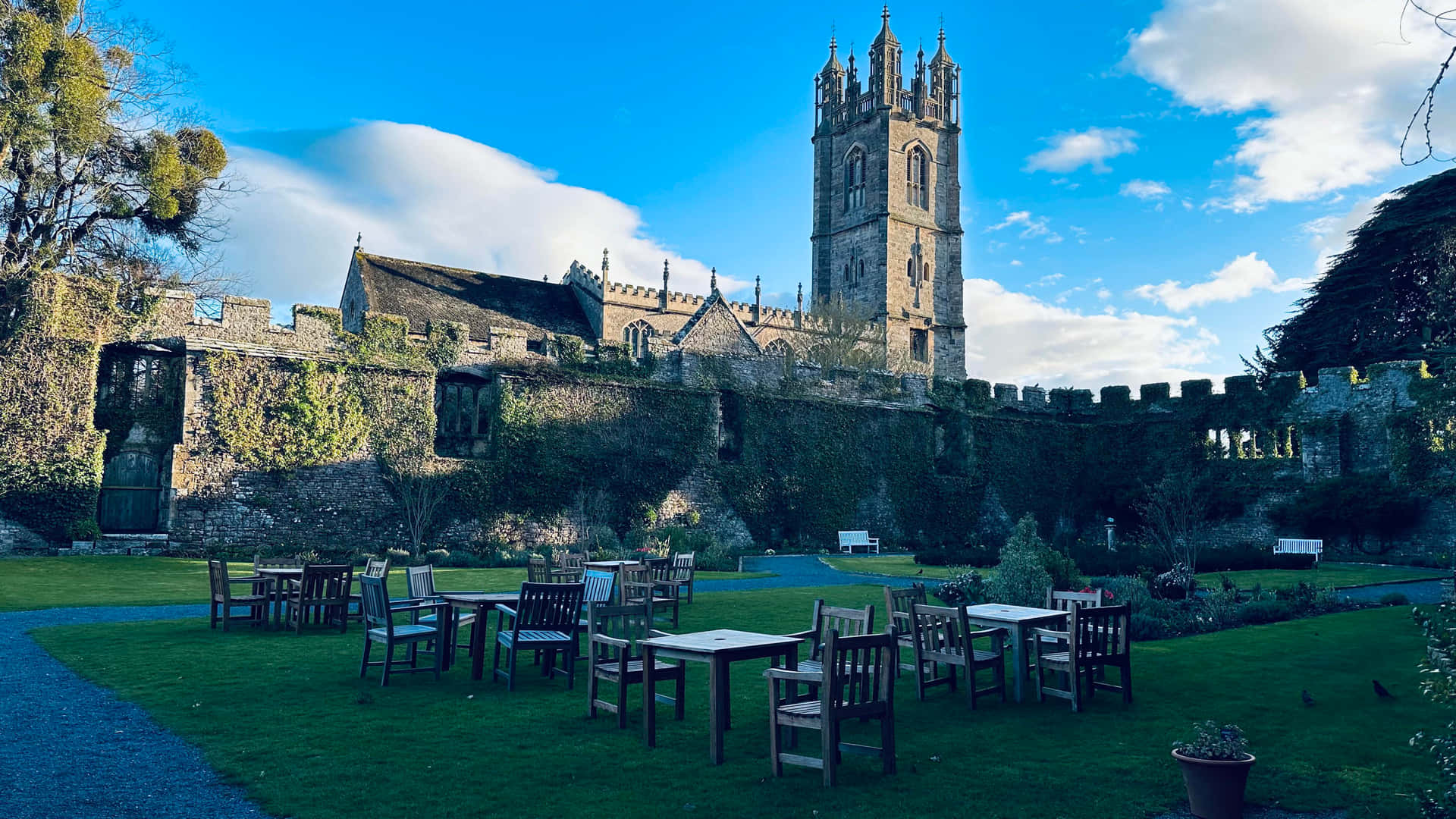 Download Historic Castle Garden Dining Bristol Wallpaper | Wallpapers.com