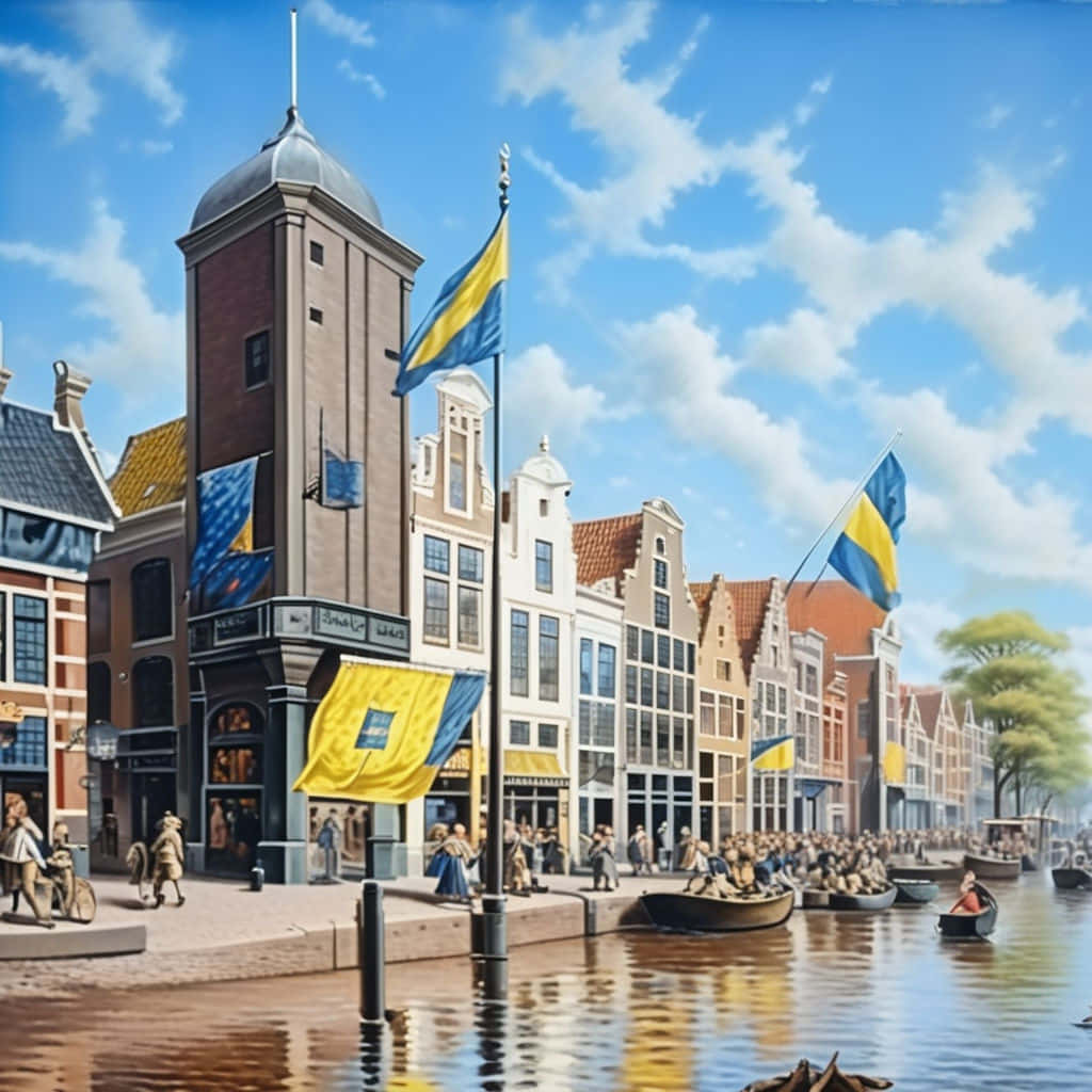 Historisch Leeuwarden Kanaal Scene Achtergrond