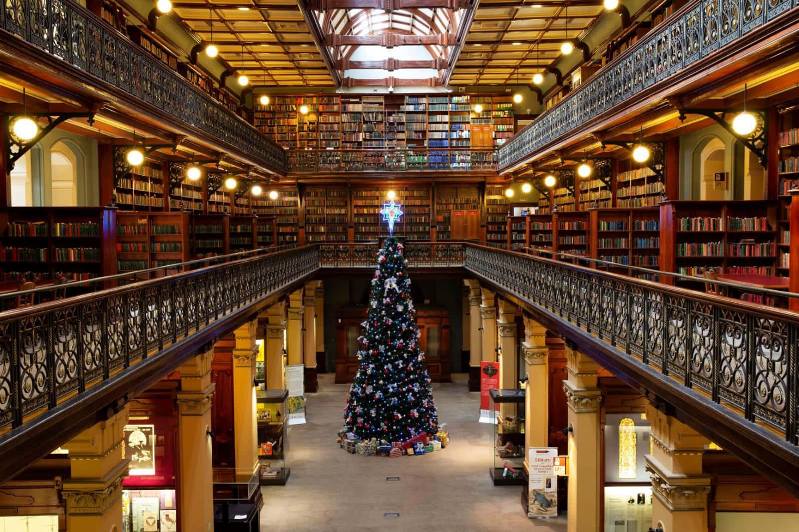 Historic Library Christmas Decoration Wallpaper