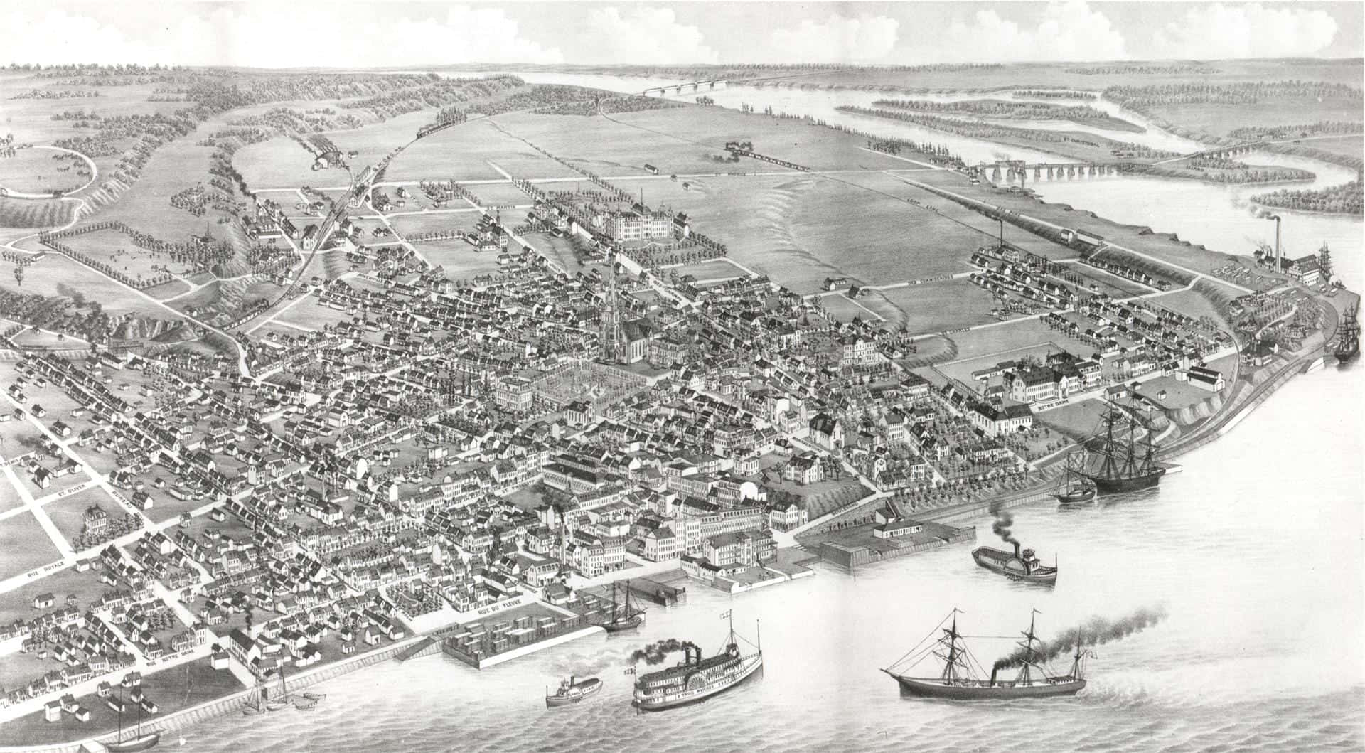 Download Historic Trois Rivieres Aerial View Wallpaper | Wallpapers.com