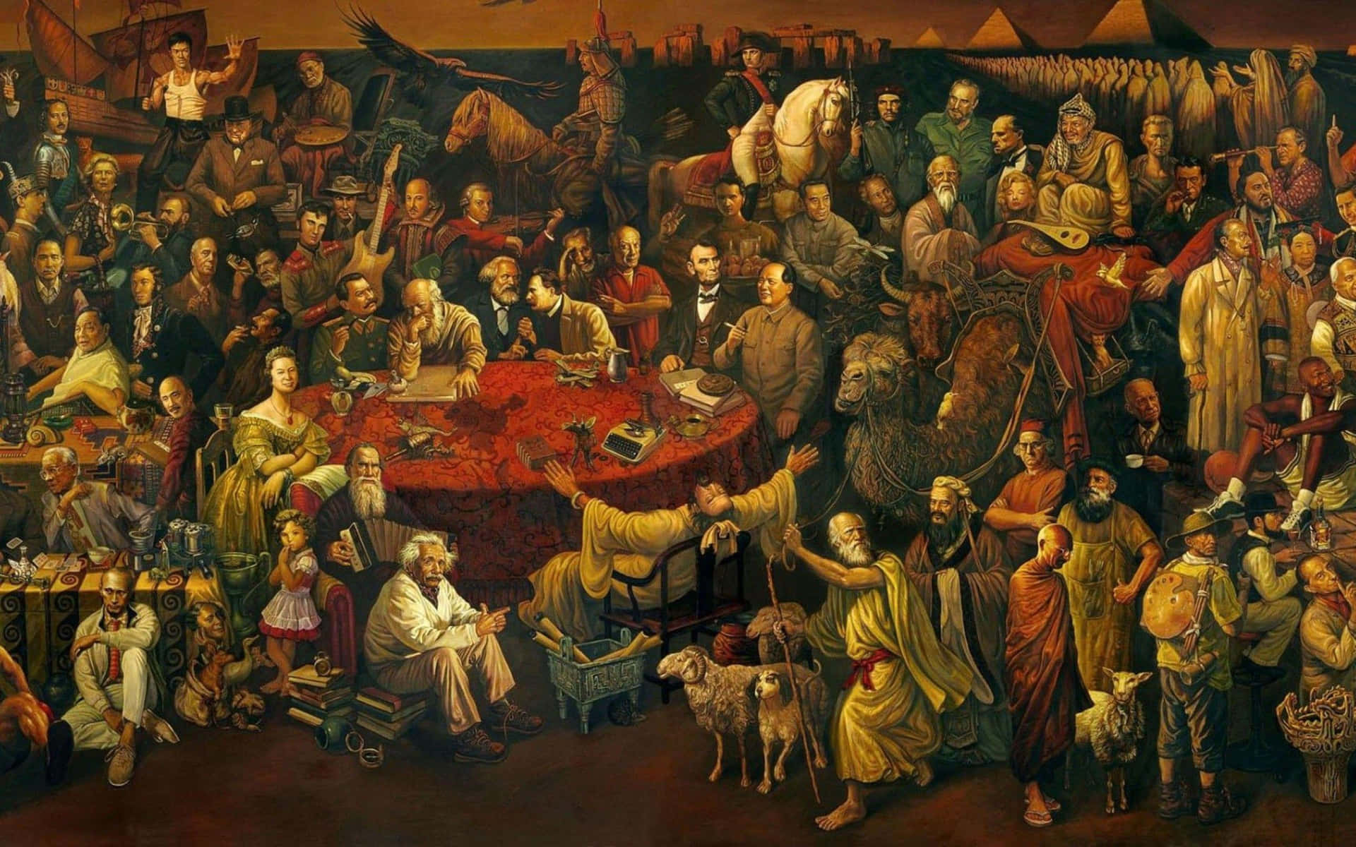 Historical Figures Gathering Painting Wallpaper