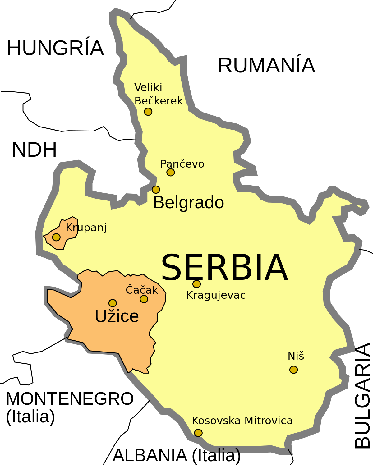 Historical Mapof Serbia During W W I I PNG