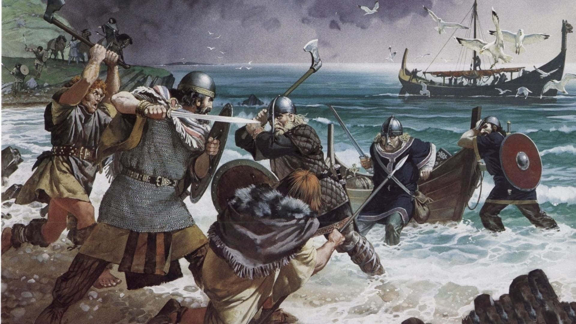 Historical Painting Battle At Beach Picture