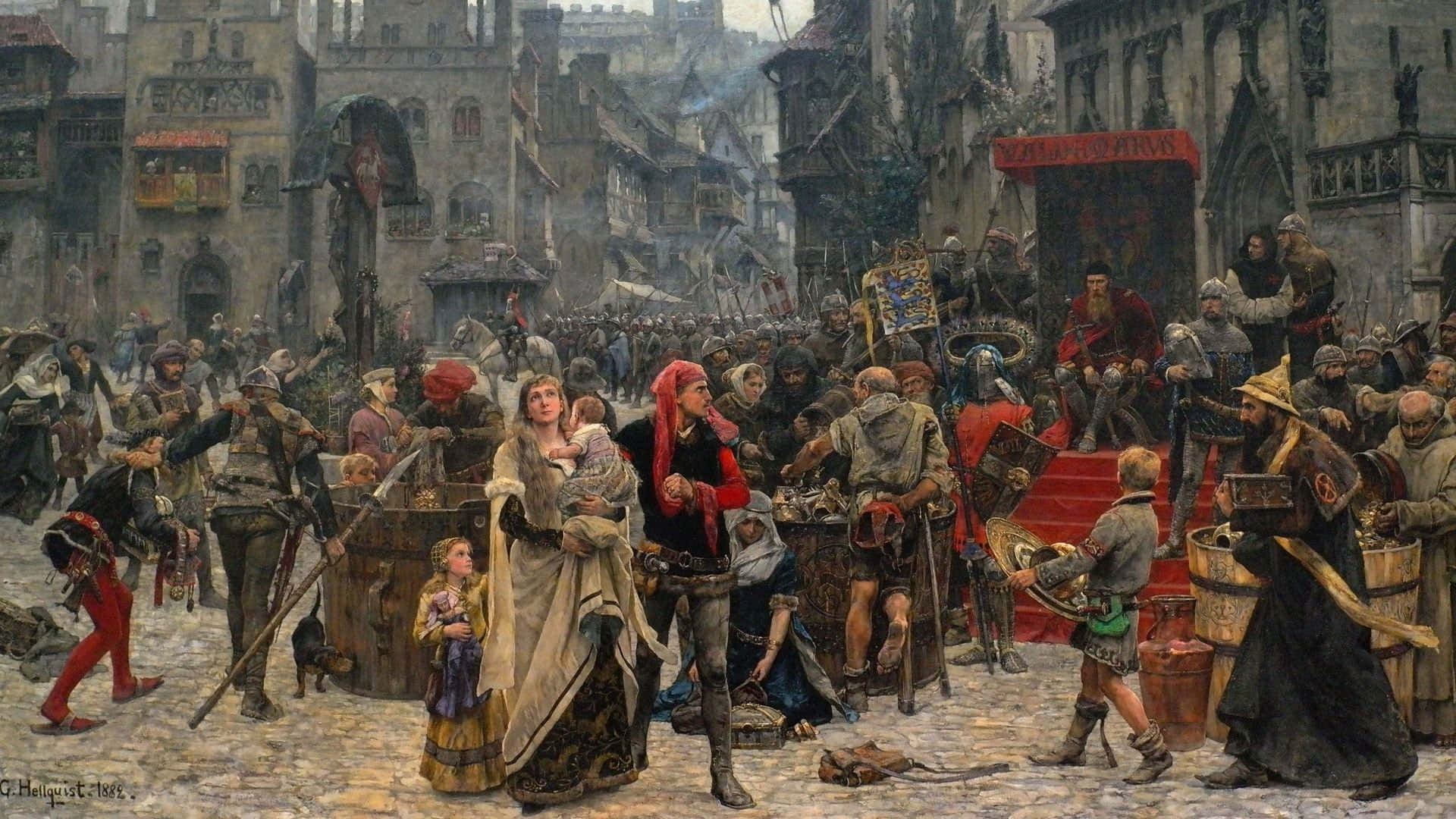 Historical Painting Medieval Art People In Town Picture