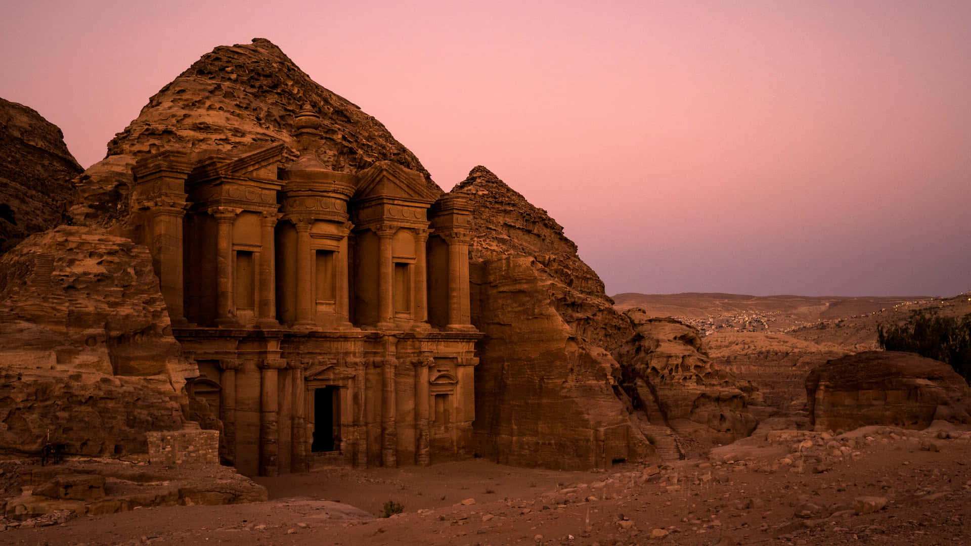 Historical Place Petra Against Pink Skies Picture