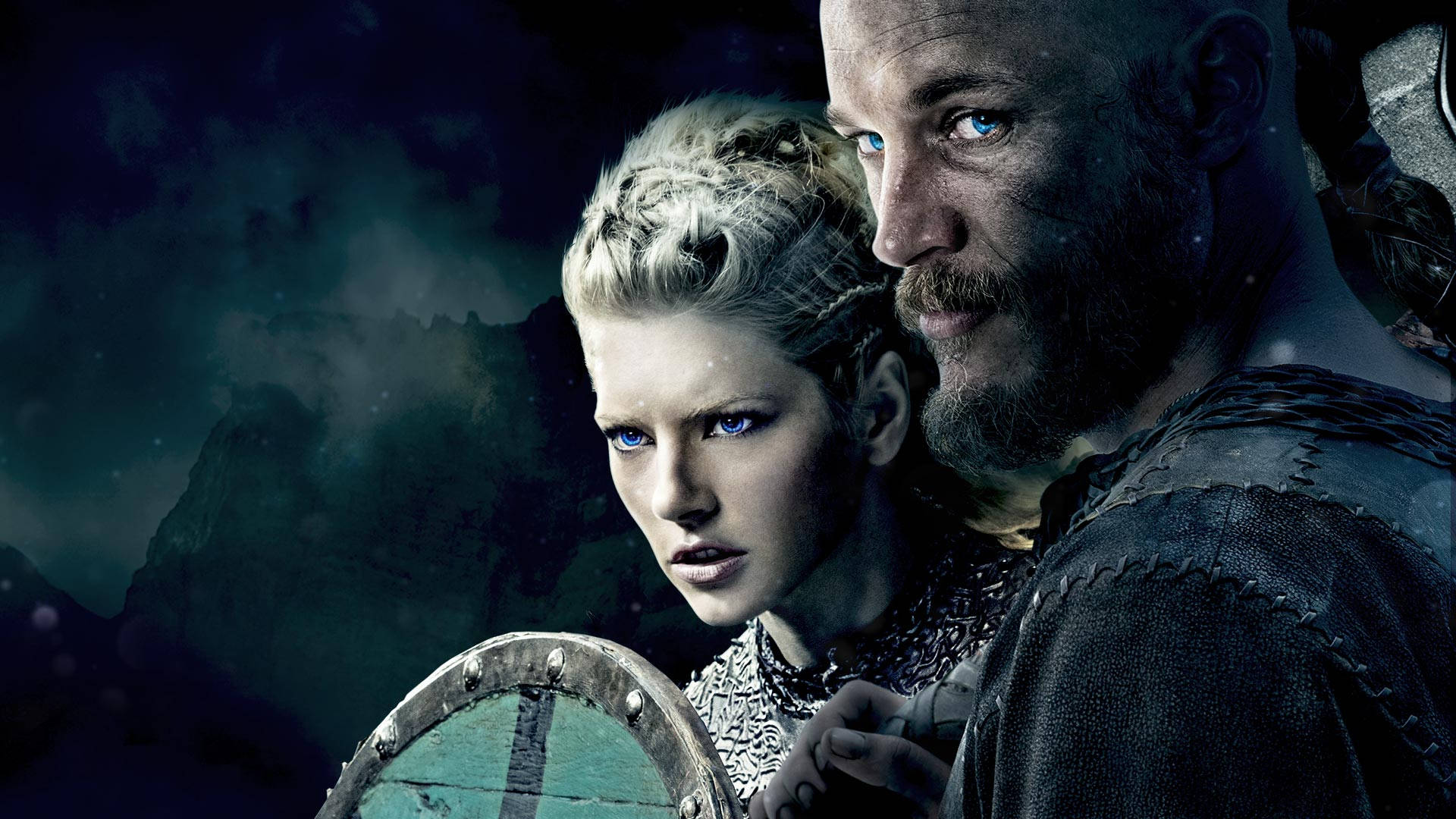 Historienvisar Vikings Lagertha Och Ragnar. (this Sentence Can Be Used On A Computer Or Mobile Wallpaper Featuring A Historical Or Viking Theme With Images Of Lagertha And Ragnar.) Wallpaper