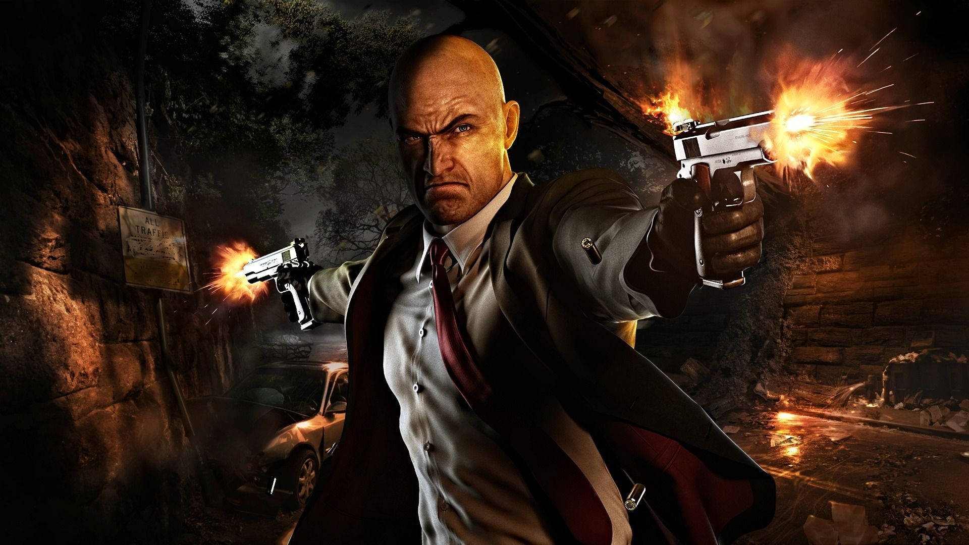 Caption: Agent 47, the Silent Assassin Treks through a Shadowy Cave in Hitman Absolution Wallpaper