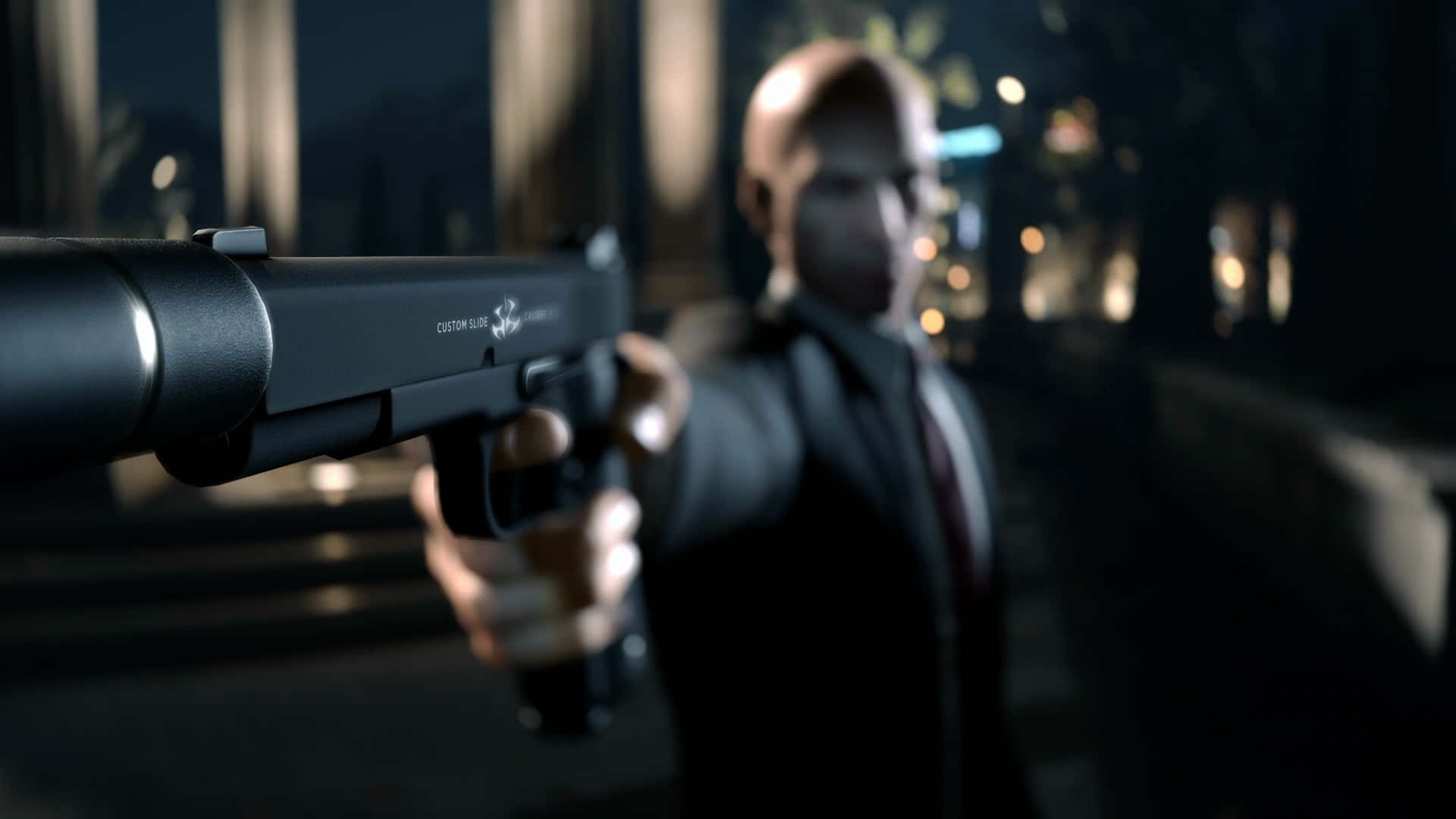 A Man Holding A Gun In A Dark Night Scene Wallpaper