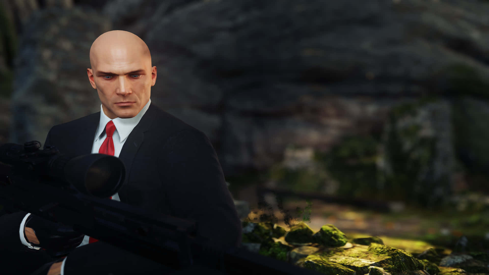 A Man In A Suit And Tie Holding A Rifle Wallpaper