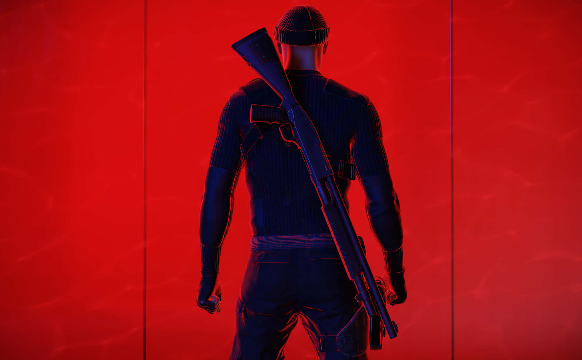 Einmann Mit Einer Waffe Steht Vor Einem Roten Hintergrund. Wallpaper