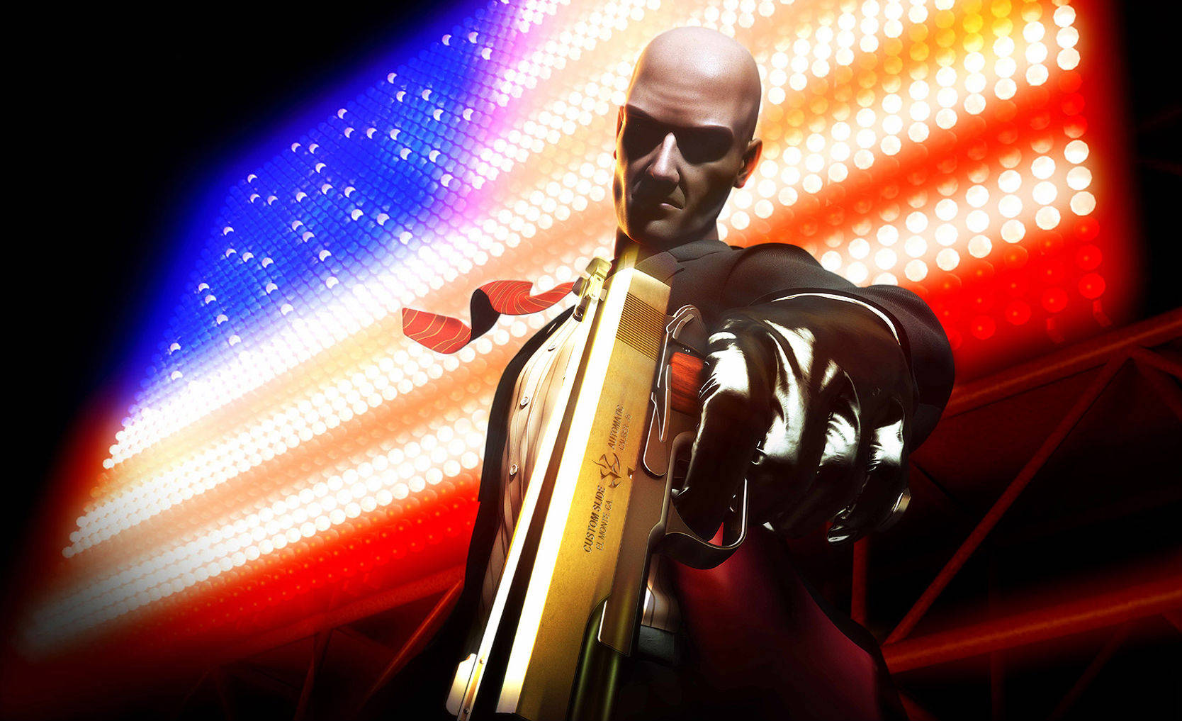 Hitman With American Flag Lights Background