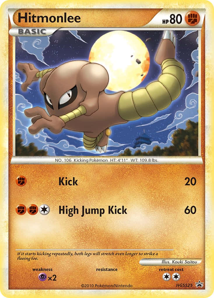Hitmonlee Trading Card With Moon Wallpaper