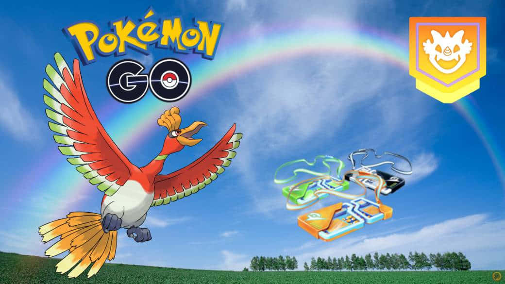 Ho-Oh Pokémon Go Poster Tapet: Et enkelt design med kraftfuld afbildning af Ho-Oh på Pokémon GO. Wallpaper