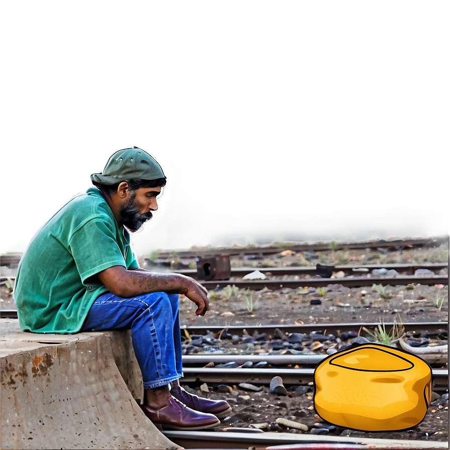 Hobo By The Railroad Tracks Png 06242024 PNG