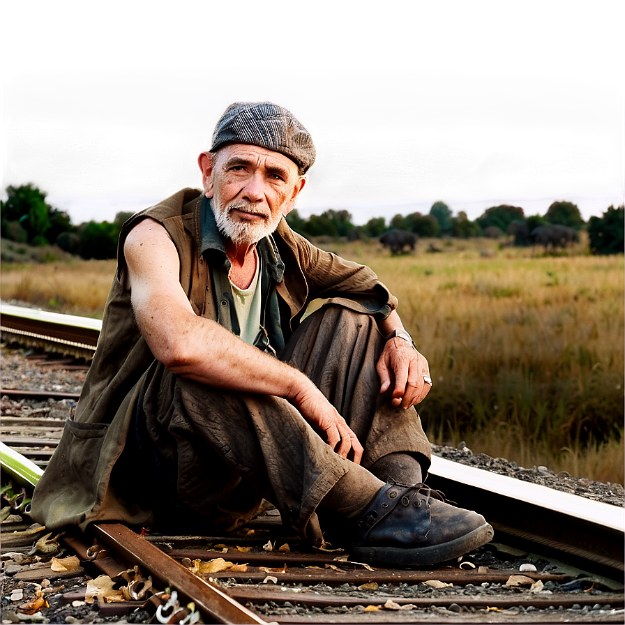 Hobo By The Railroad Tracks Png 06242024 PNG