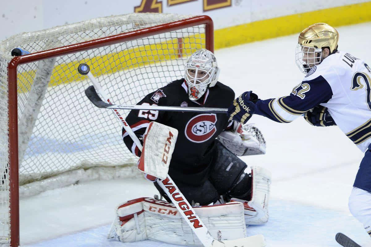 A Hockey Player Is Trying To Block A Shot