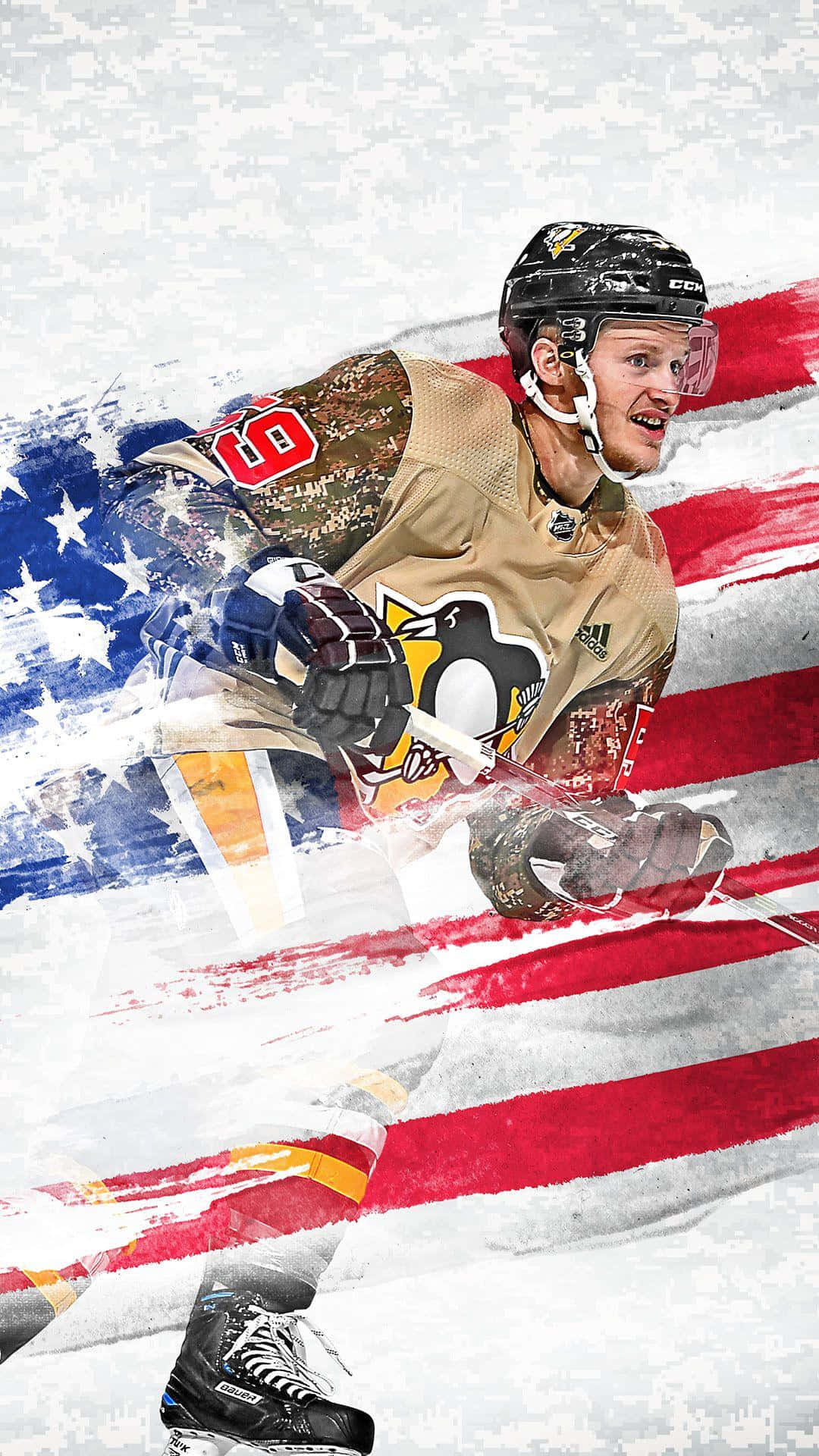 Hockey_ Player_ American_ Flag_ Background Wallpaper
