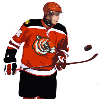 Hockey Player Red Jersey Tiger Emblem PNG