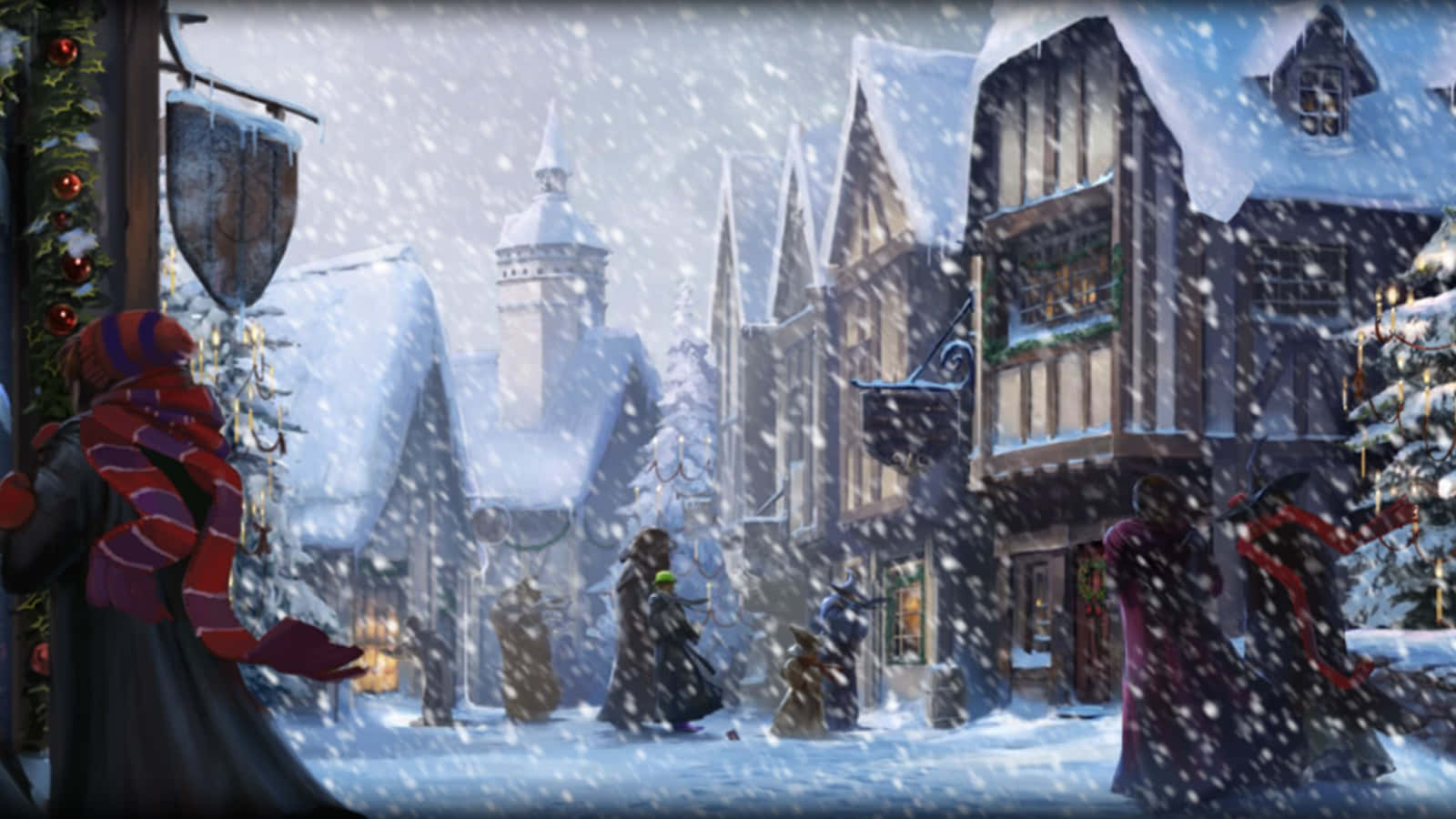 A Magical Day in Hogsmeade Village Wallpaper