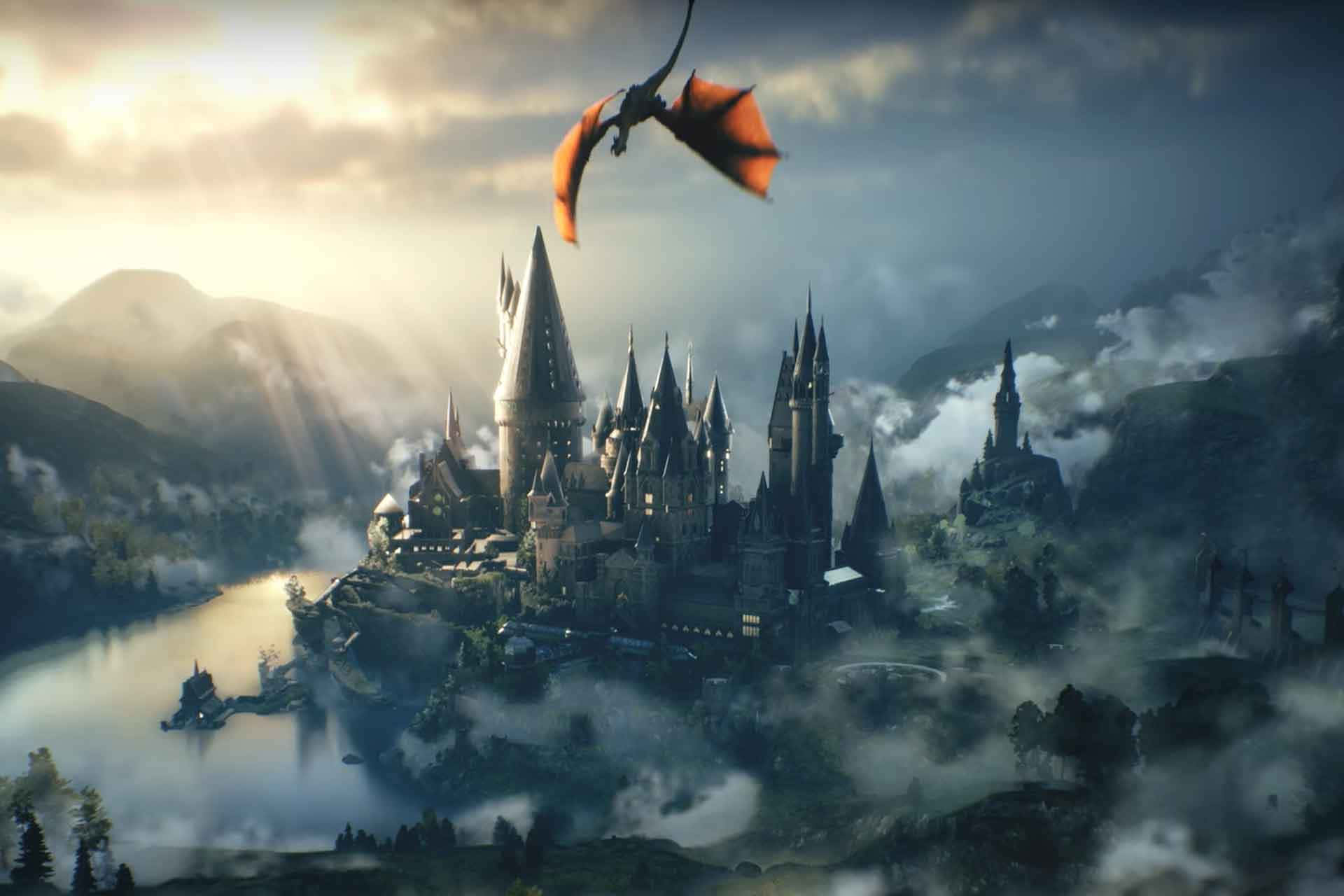 Harry Potter Castle With Dragon Flying Over It