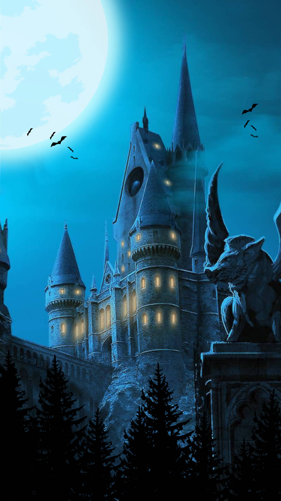 Hogwarts Æstetisk Slot Om Natten Tapet Wallpaper
