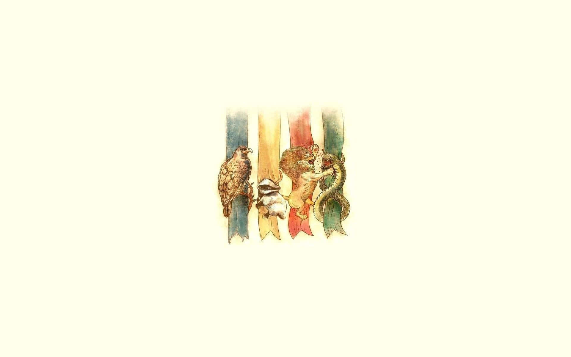 Hogwarts House Crests Minimalist Art Wallpaper