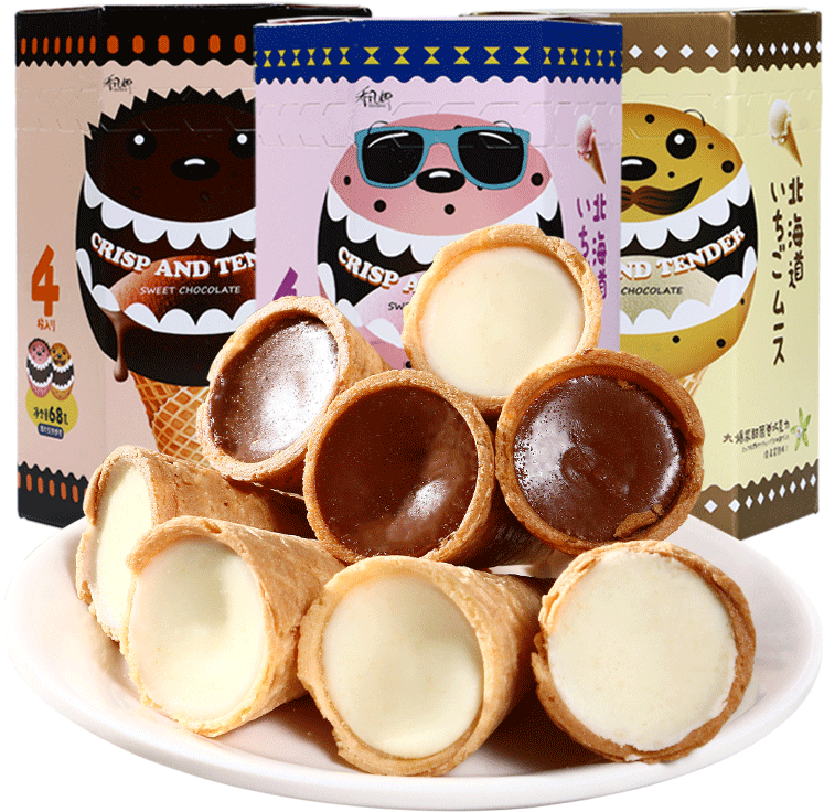 Hokkaido Chocolate Filled Cone Snacks PNG