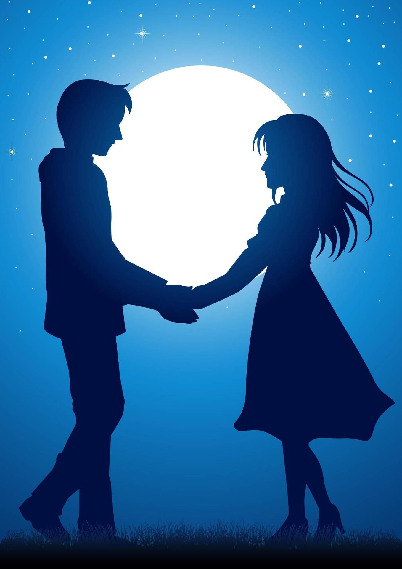 Holding Hands Anime Under The Moonlight Background