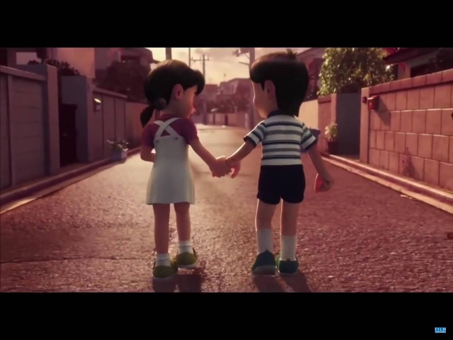 Históriade Amor De Nobita E Shizuka De Mãos Dadas. Papel de Parede