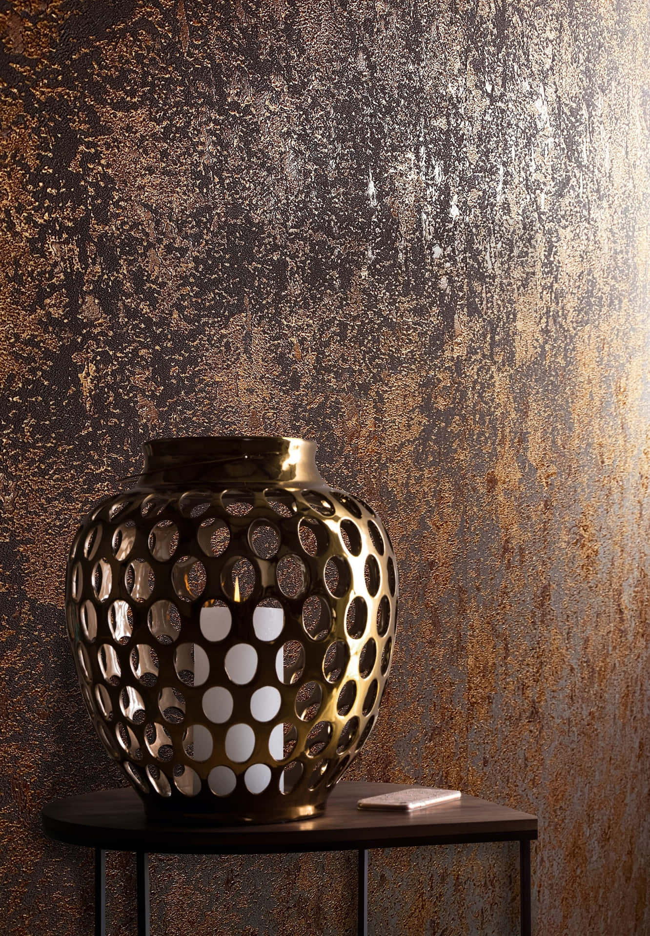Caption: Intricate Bronze Vase Display Wallpaper