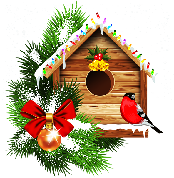 Holiday Birdhousewith Cardinaland Decorations.png PNG