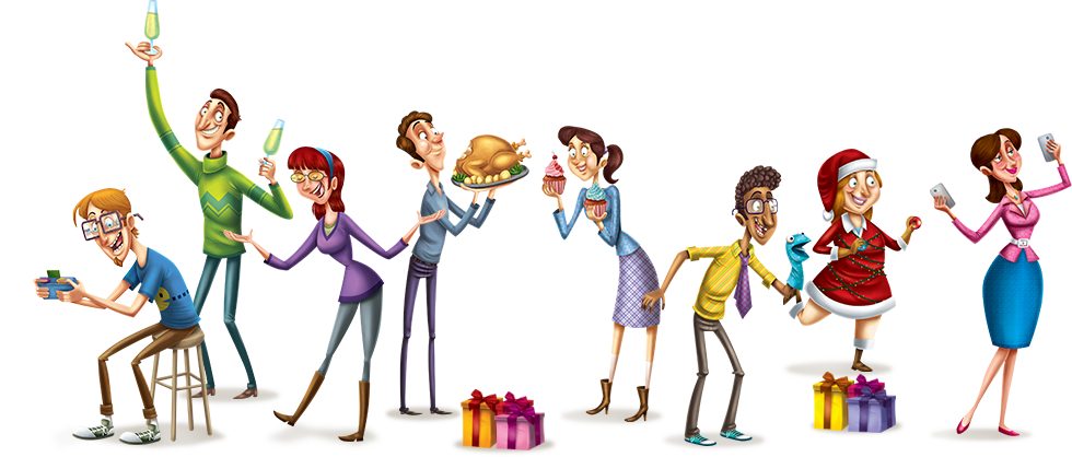 Holiday Celebration Cartoon Characters PNG
