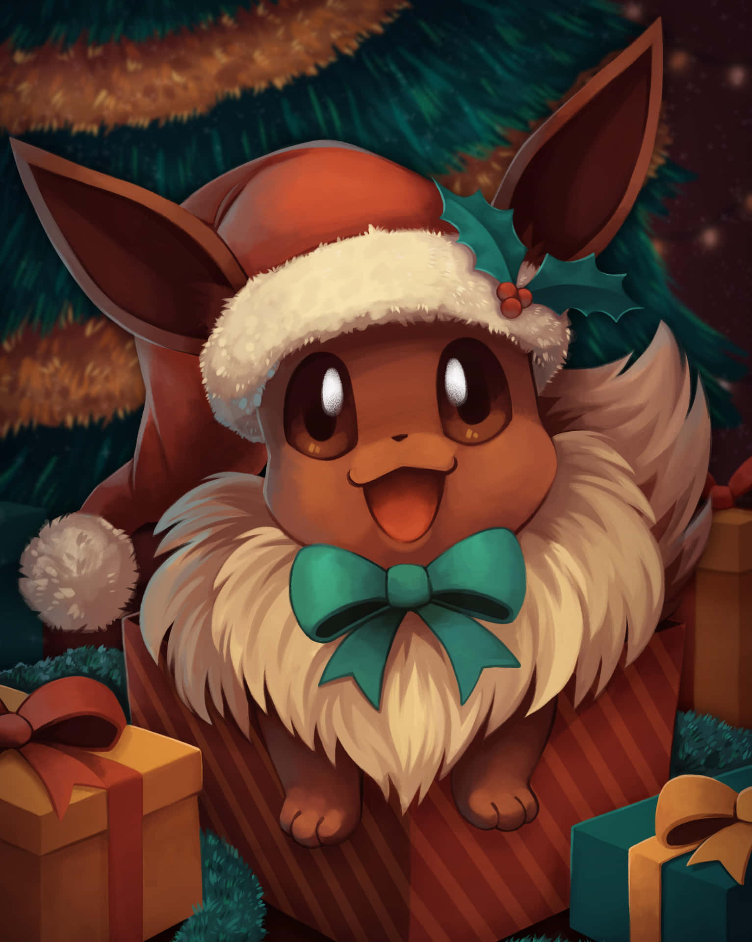 Holiday Eevee Pokemon Celebration Wallpaper