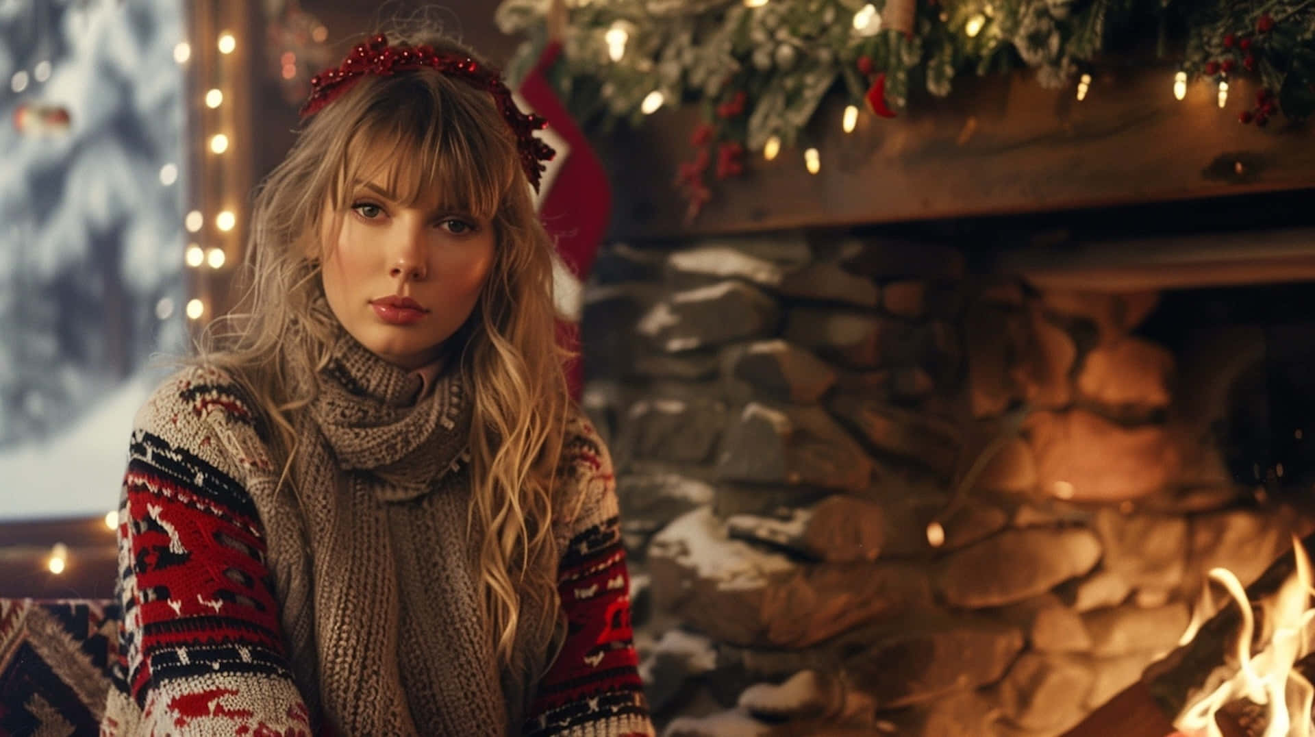 Holiday Fireside Glamour Taylor Swift Wallpaper