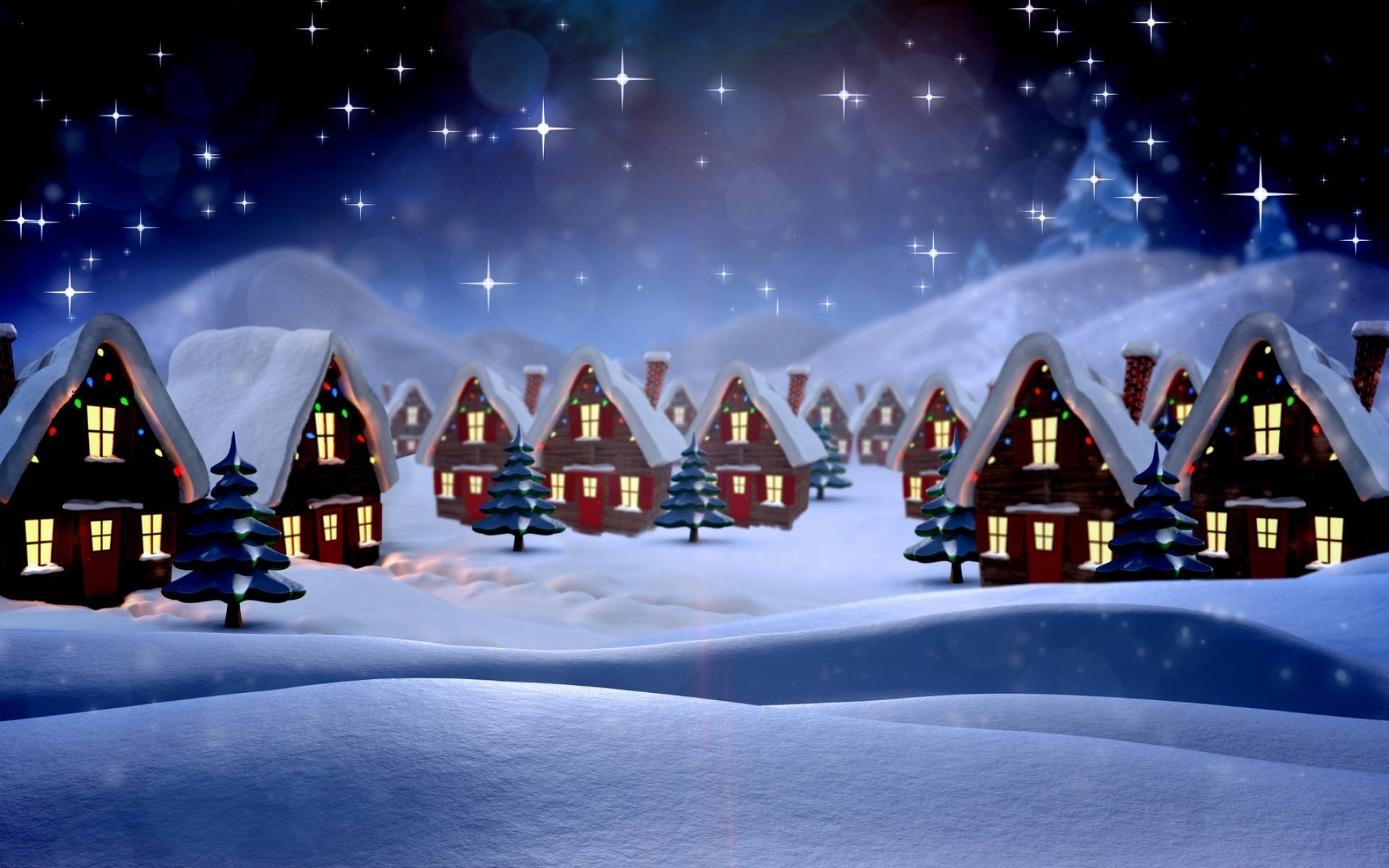 Holiday Houses In Cold Night Wallpaper