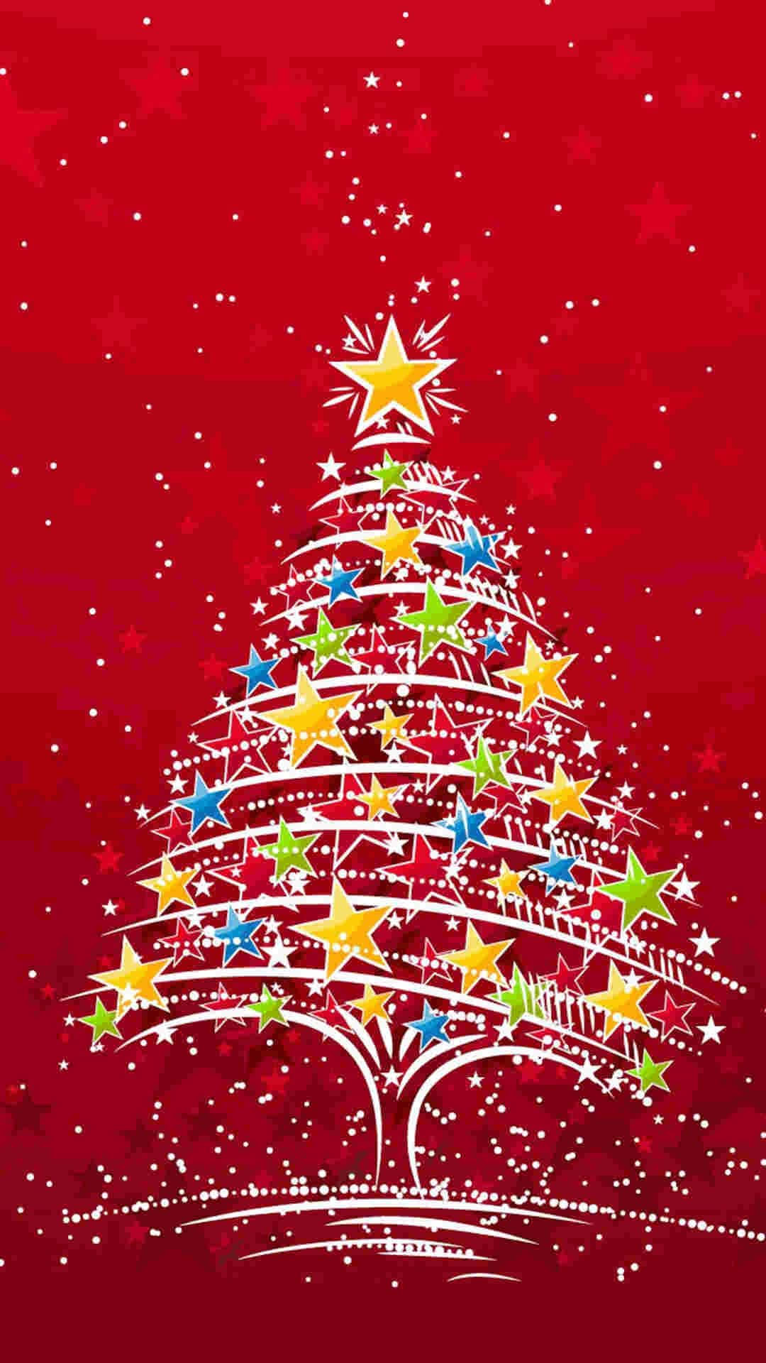 Weihnachtsbaummit Bunten Sternen Festtags-iphone Wallpaper