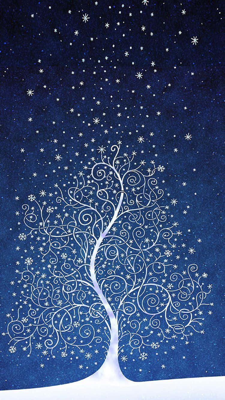 A White Tree With Stars In The Snow Wallpaper