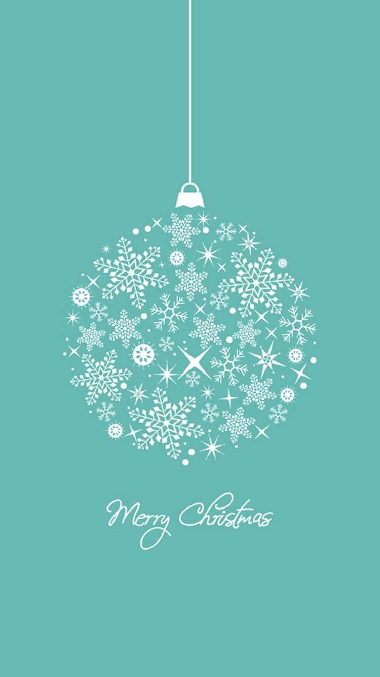 Merry Christmas Ornament With Snowflakes On Turquoise Background Wallpaper