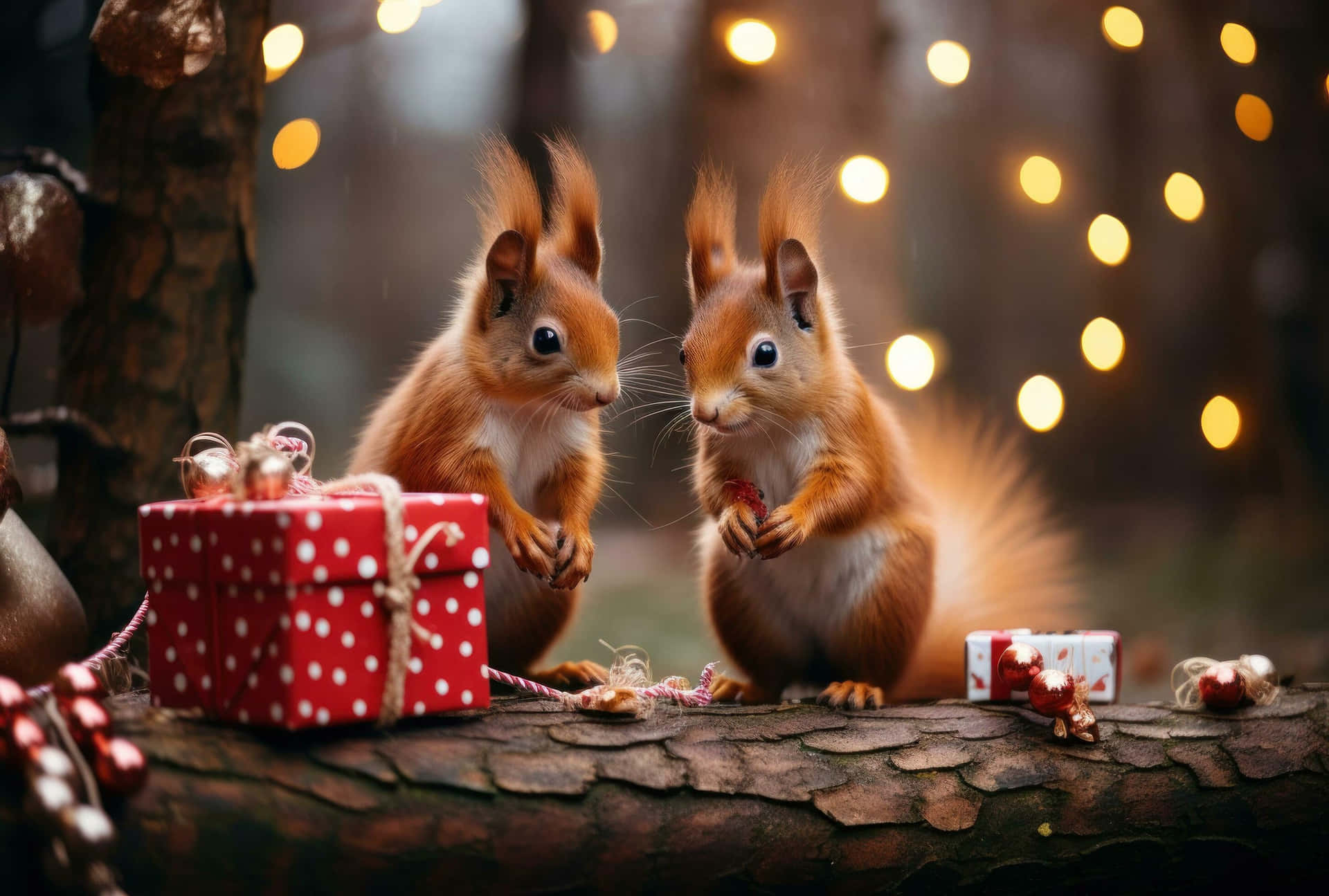 Holiday Squirrelswith Gifts Wallpaper